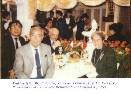 Right to left: Mrs. Colombo; Umberto Colombo; C.Y.Li; Karl L. Pan Picture taken at a Taiwanese Restaurant on Christmas day, 1991.
